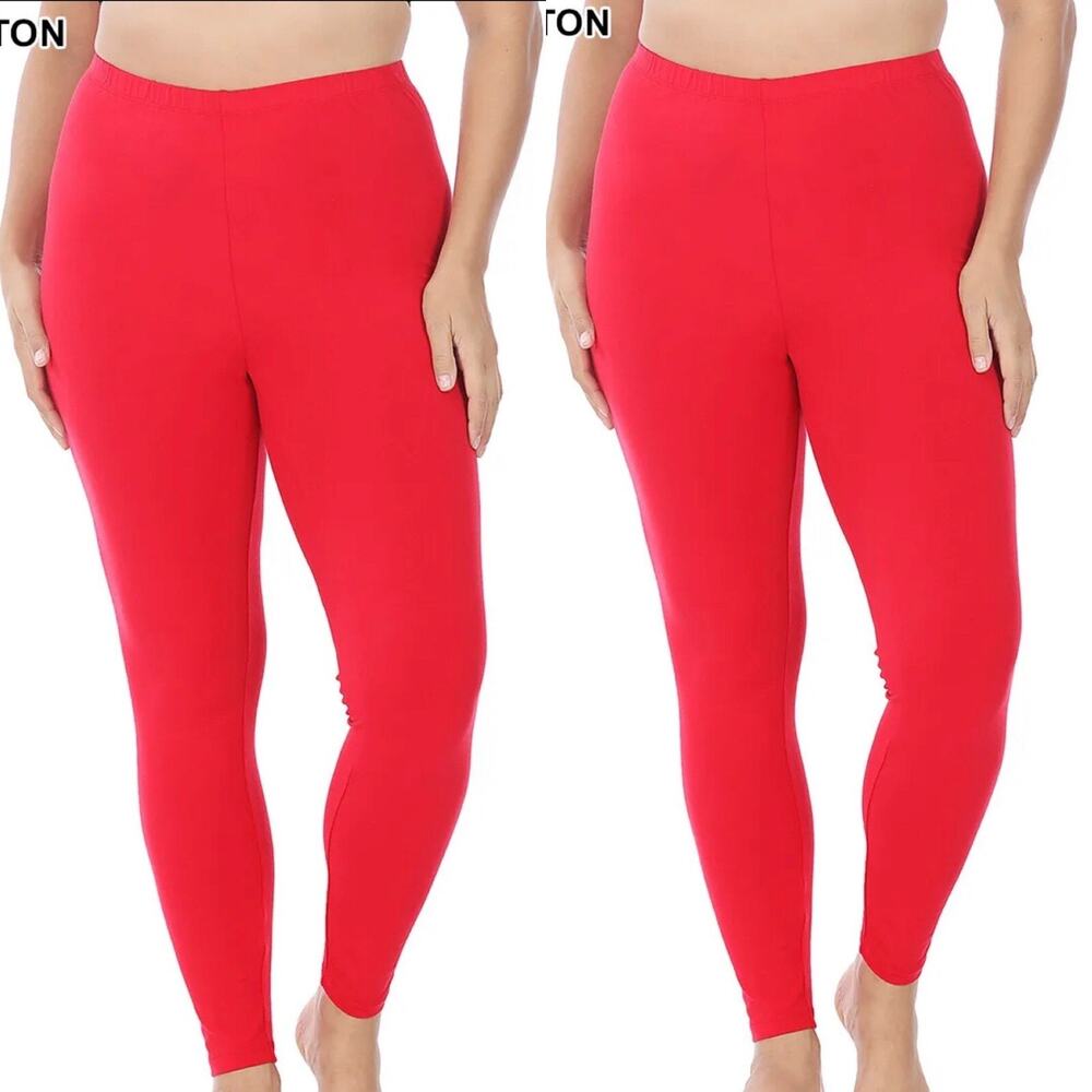 2 Zenana Outfitters Womens Full Length Cotton Solid Leggings Yoga Gym Plus 1X